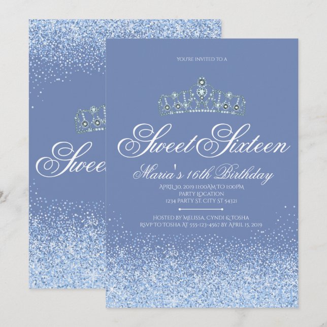 Söt Periwinkle Glitter, Sverige 16 inbjudningar (Fram/baksida)