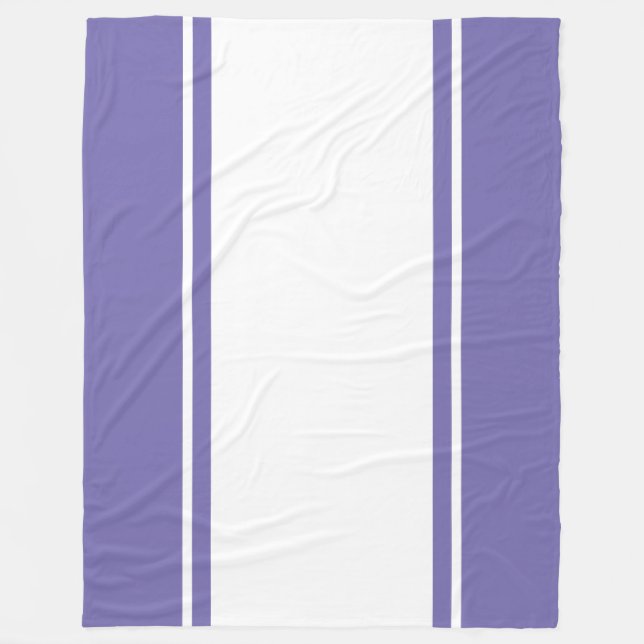 Söt Periwinkle Lila Wide White Tävla Rand Fleecefilt (Framsidan)