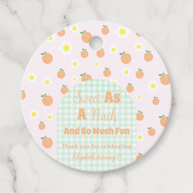 Söt persika 1:a födelsedag gåvor etiketter (Framsida)