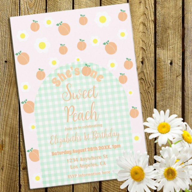 Söt persika 1:a födelsedag inbjudningar (Skapare uppladdad)