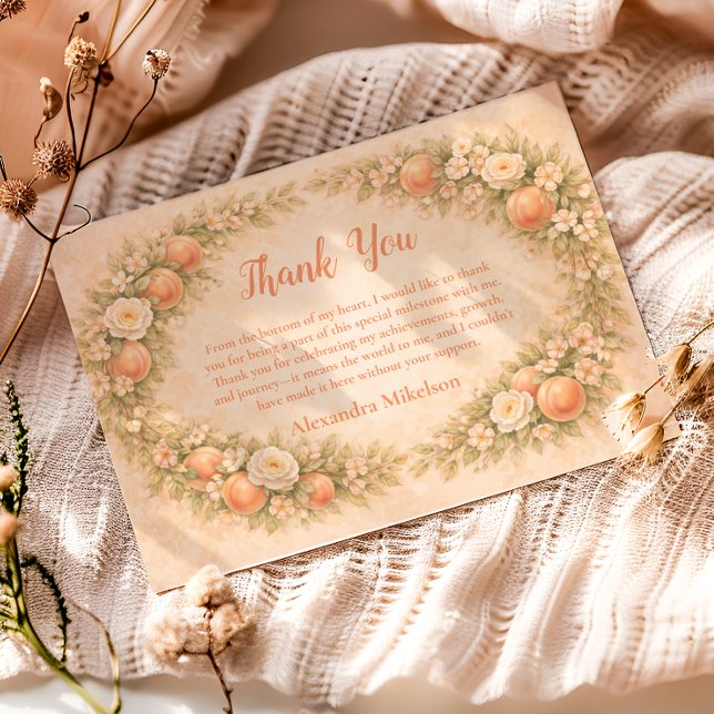 Söt Persika 1-årsdag Tack Kort (Skapare uppladdad)