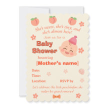 Söt Persika Bebis Shower Inbjudan för Baby Flicka