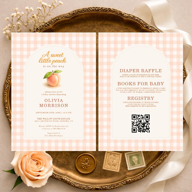 Söt Persika Gingham Endräkts Baby Shower Inbjudningar (Skapare uppladdad)