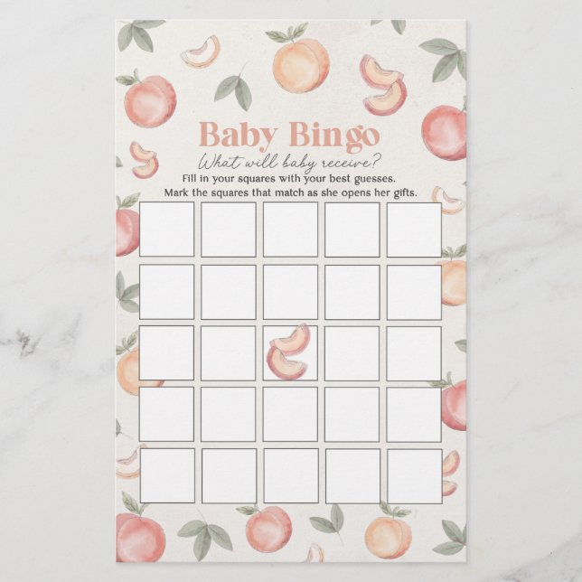 Söt persiko boho baby bingo babyduschspel (Framsida)