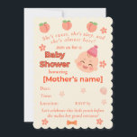 Söt persikobabyskor Inbjudan för Flicka<br><div class="desc">Märk din lilla persiko med den här vackra babyinbjudan! Den här designen har ett charmerande persikotema i mjuka rosa- och orange-toner, plus en leende illustration av baby, och är en perfekt för välkomnande av flicka. Helt redigerbart - lägg till egna uppgifter (namn, datum, tid, plats, OSA). Lämplig för digital delning...</div>