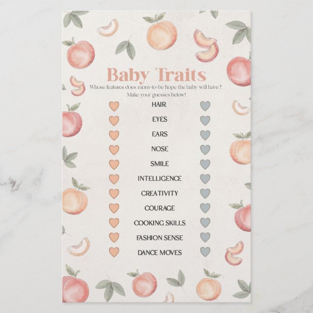 Söt persikoboho baby har ett babyduschspel (Framsida)
