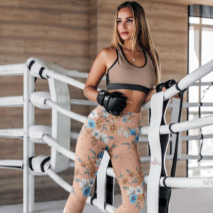 Söt Persikofärgad Blommigt Feminin mönster Lagar Leggings