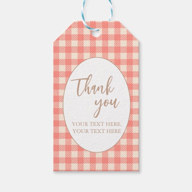 Söt persikorosa gingham snygg Bondens Marknad Presentetikett (Framsidan)