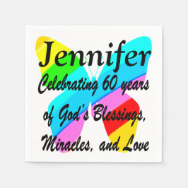 SÖT PERSONALISERAR 60:E BUTTRYCKLIGA NAPKINER I BI PAPPERSSERVETT