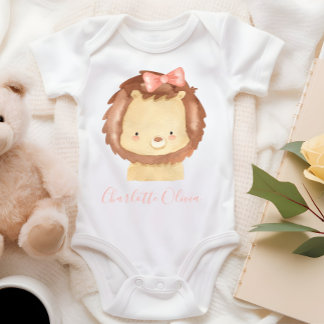 Söt Personlig Akvarell Baby Lejon Rosa Rosett T Shirt