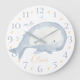 Söt Personlig Akvarell Bebis Val Marin Tema Stor Klocka