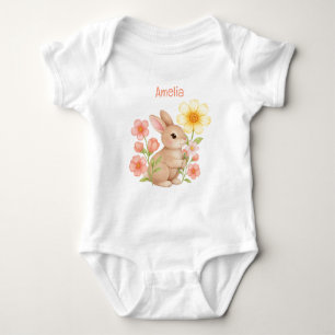 Söt personlig akvarell kanin blommig baby t shirt