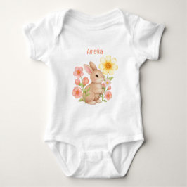 Söt personlig akvarell kanin blomsterglädje baby t shirt