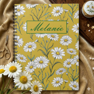 Söt personlig anteckningsbok med blommotiv och tus