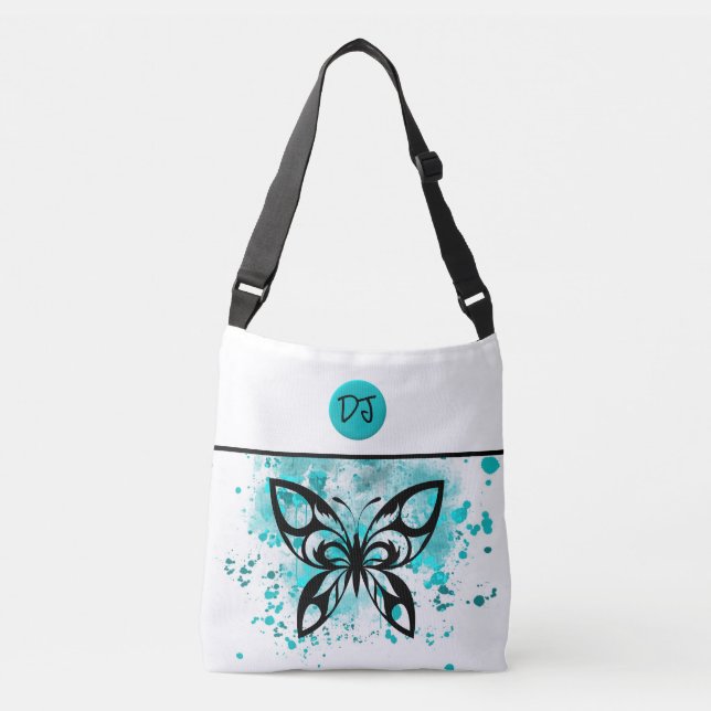 Söt Personlig Aqua White Butterfly Tote Bag Axelväska (Framsida)
