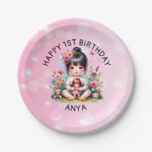 Söt Personlig Asian Girl and Doll Birthday