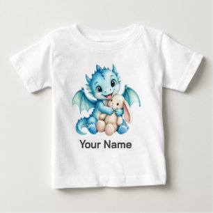 Söt Personlig Blå Bebis Drak som kramar Kanin T Shirt