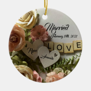 Söt Personlig Bride & Groom Blommigt gift Julgransprydnad Keramik