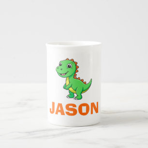 Söt Personlig Dinosaurie med Barns Namn Benporslin Mugg