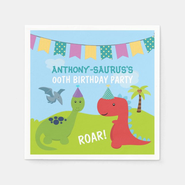 Söt personlig dinosaurie-tema-fest pappersservett (Framsidan)