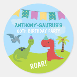 Söt personlig dinosaurie-tema-fest runt klistermärke
