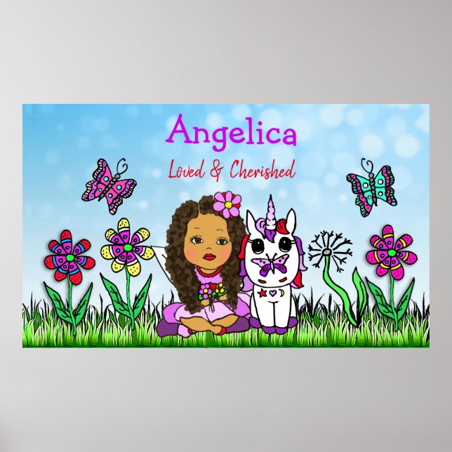 Söt Personlig Fairy and Unicorn Poster (Framsidan)