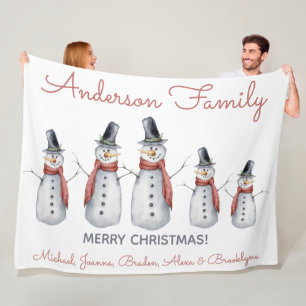 Söt Personlig Familjenamn Snöman God Jul Fleecefilt