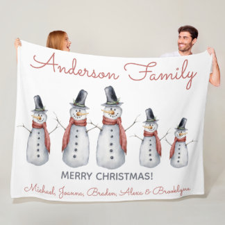 Söt Personlig Familjenamn Snöman God Jul Fleecefilt