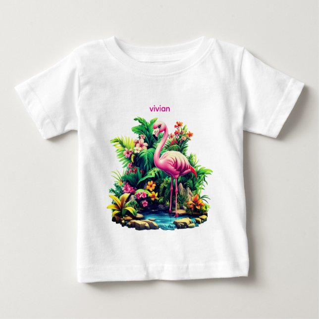 Söt Personlig Flamingo Baby  T Shirt (Framsida)