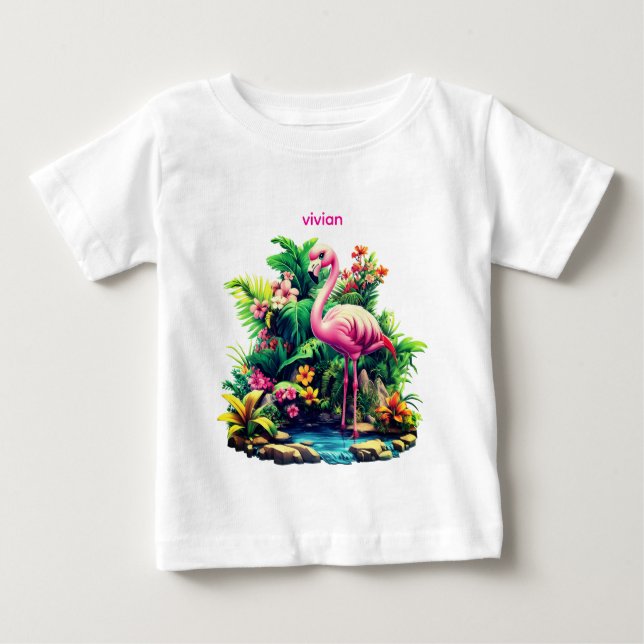 Söt personlig flamingo-bebis  t shirt (Framsida)