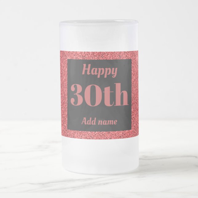 Söt personlig födelsedag av glas mugg, 30:e årspre frostat ölglas (Center)