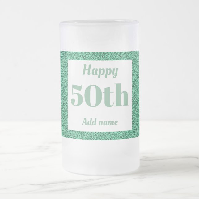 Söt personlig födelsedag av glas mugg, 50:e årspre frostat ölglas (Center)