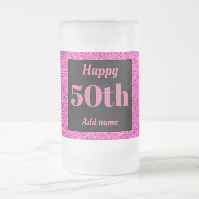 Söt personlig födelsedag av glas mugg, 50:e årspre frostat ölglas (Center)