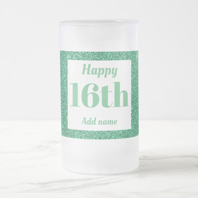Söt personlig födelsedag av glas mugg, gåva 16:e frostat ölglas (Center)