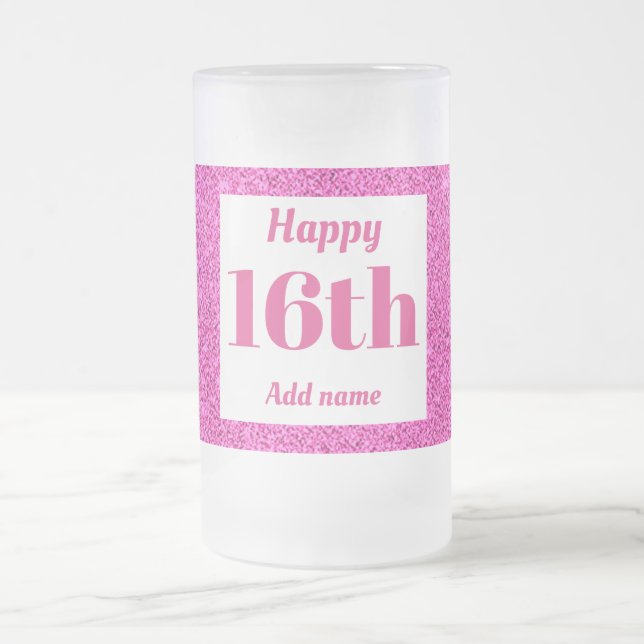Söt personlig födelsedag av glas mugg, gåva 16:e frostat ölglas (Center)