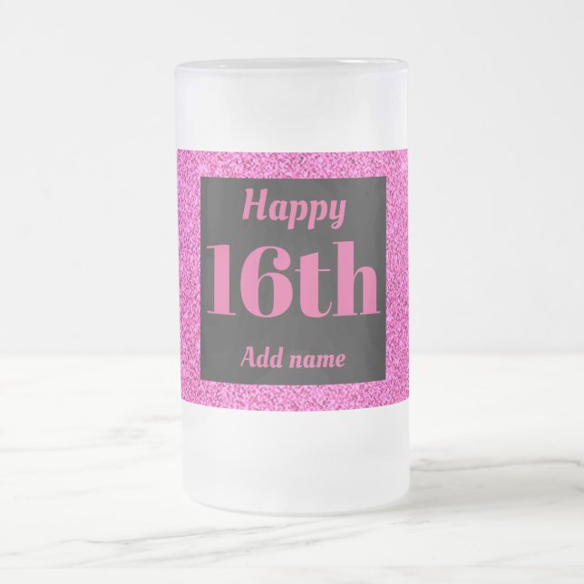 Söt personlig födelsedag av glas mugg, gåva 16:e frostat ölglas (Center)
