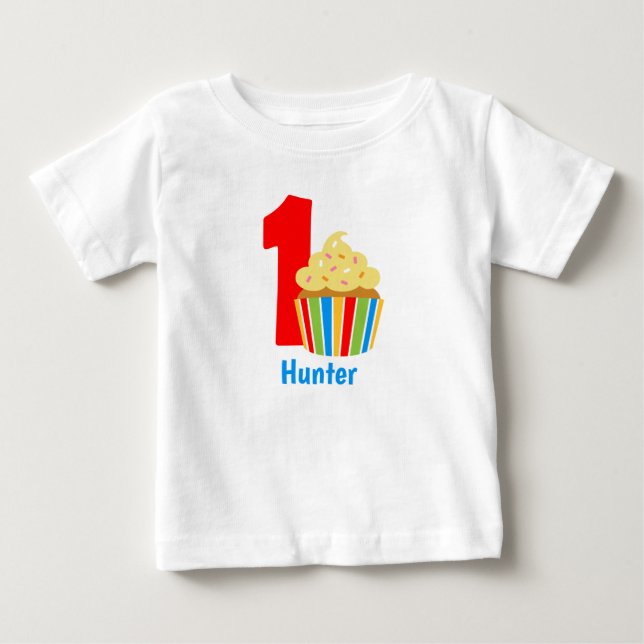 söt personlig första födelsedag T-shirt cupcake (Framsida)