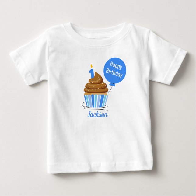 söt personlig första födelsedag T-shirt cupcake Bl (Framsida)