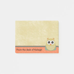 Söt personlig gul grön och orange uggla post-it block