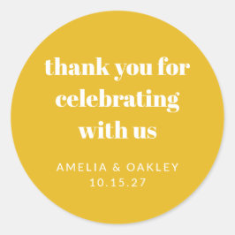 Söt personlig gul tackkort för brudpar Shower Runt Klistermärke