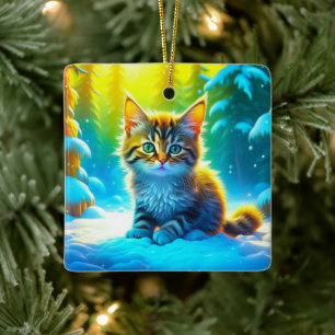 Söt personlig julkatt julgransprydnad keramik