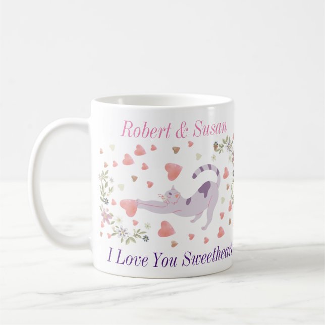 Söt personlig kattvalentinpresent kaffemugg (Vänster)