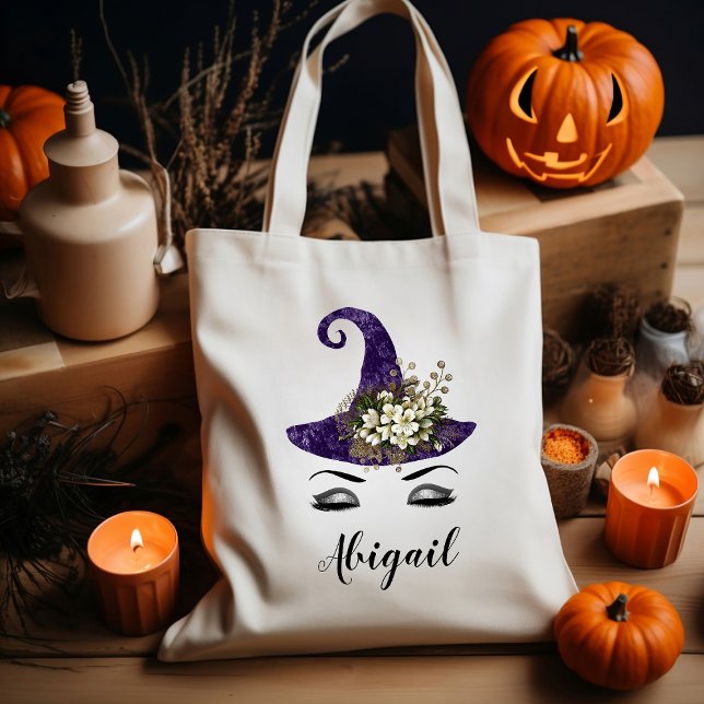Söt personlig lila häxa hatt Halloween Tygkasse (Skapare uppladdad)