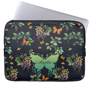 Söt Personlig Mörk Blommigt Butterfly Mönster Laptop Fodral