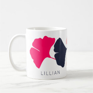 Söt Personlig Navy Blue & Rosa Ginkgo Löv Kaffemugg