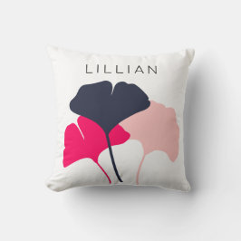 Söt Personlig Navy Blue & Rosa Ginkgo Löv Kudde