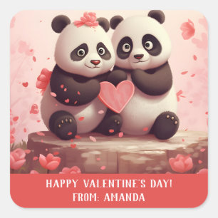 Söt Personlig Panda Alla Hjärtans Dag Fyrkantigt Klistermärke