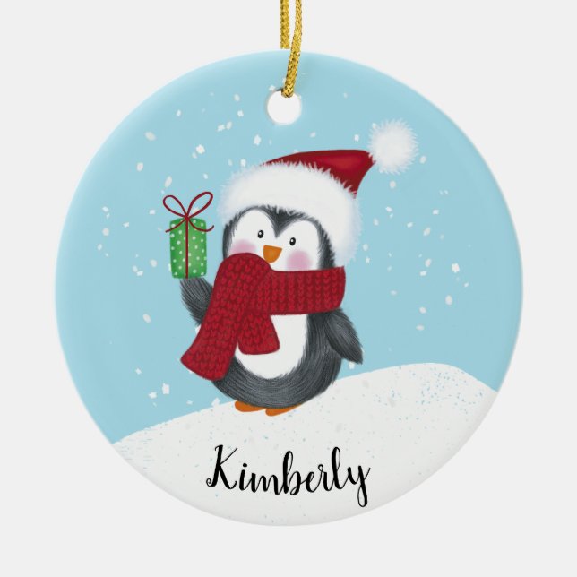 Söt Personlig Pingvin Jul Julgransprydnad Keramik (Framsidan)