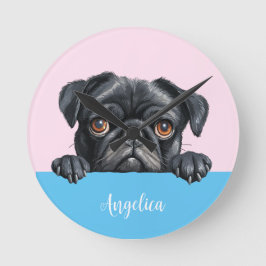 Söt Personlig Pug Bild Barnkammardekoration Rund Klocka