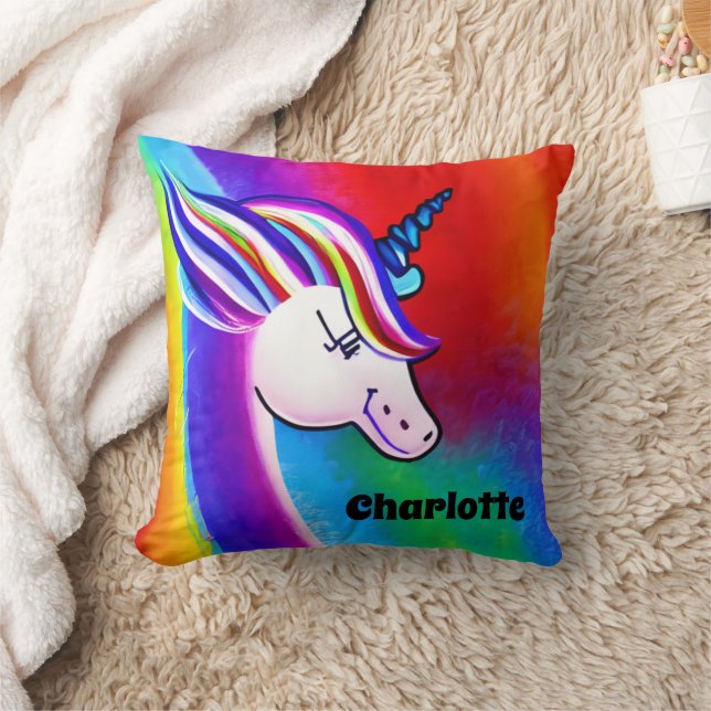 Söt Personlig Rainbow Unicorn Dekorativ kudde (Filt)